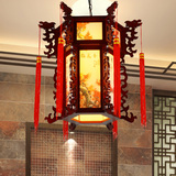 中式红色福字仿羊皮宫灯餐厅阳台灯笼 仿古木艺雕刻六角宫廷吊灯