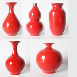 纯红色小花瓶摆件 中国红系列 家居装饰摆设 景德镇陶瓷器花插