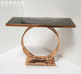 新中式玄关台高档金色不锈钢玄关桌沙发背几大理石边桌样板房条桌