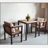 北欧复古金属实木咖啡厅桌椅阳台户外庭院售楼部洽谈休闲桌椅组合
