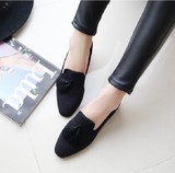 韩国正品代购欧美时尚女鞋 浅口圆头流苏磨砂皮粗跟皮鞋方根单鞋