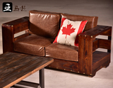 美式实木沙发椅 铁艺组合 小户型客厅复古单人双人三人扶手椅子