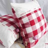 外贸原单纯棉特柔软色织红格加绣花靠垫抱枕套55-65CM多尺寸