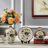 复古欧式陶瓷花瓶三件套创意美式乡村田园摆盘客厅玄关电视柜摆件