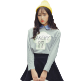 2016秋季新款韩版女娃娃领上衣印花长袖显瘦T恤 百搭可爱打底体恤