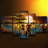大象油画客厅装饰画简约现代抽象无框画拼套组合室内背景墙动物画