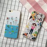 新款iPhone6趣味游泳池浮雕磨砂女生手机壳i苹果6s plus漫画插画