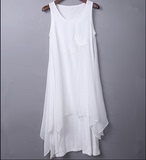 2016新款圣迪奥女装愫白唯美贴花白色雪纺中长连衣裙S15281233