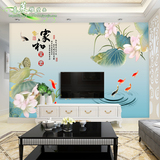 现代中式电视背景墙壁纸无纺布墙纸壁画沙发客厅手绘荷花家和富贵