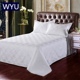 星级酒店全棉棉布贡缎纯白色提花九分格子单人床双人床罩被单床单
