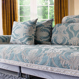 夏季沙发垫布艺四季沙发巾组合沙发坐垫布料沙发套蓝绿色欧式客厅