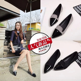 2016韩版新款春秋单鞋子女士浅口尖头平底鞋女式真皮鞋女款平跟鞋