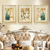 现代美式欧式有框客厅装饰画三联画沙发背景墙画挂画平安富贵花瓶