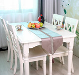 中式餐桌桌布桌旗灰色 流苏 纯色宝蓝色桌旗条形2.2米 方形餐桌布