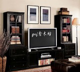 WGHYK-203美式乡村电视柜实木客厅组合电视柜黑色连体电视柜定制