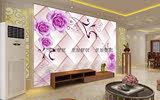 简约欧式3d立体紫色玫瑰方块水影壁画客厅沙发电视背景墙壁纸墙纸