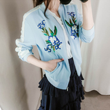 韩国2016春季新品薄款女装花朵刺绣短外套拼色学生休闲夹克棒球服