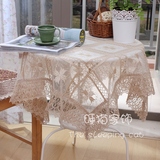 睡猫 布艺刺绣 田园 茶几布 圆桌台布 餐桌布 桌布 格子纱米白色