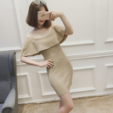QGZ 2016夏季新款韩版修身针织连衣裙女吊带荷叶边抹胸短裙子V02
