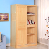 全实木推拉门衣柜简易松木移门衣橱1.2/1.4/1.6米两门木衣柜储物