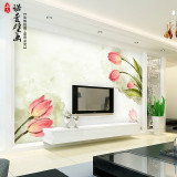3D欧式简约手绘墙纸油画花卉客厅沙发电视墙纸定制无纺布环保壁画