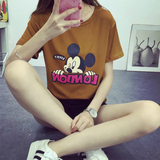 2016夏季女子大码宽松圆领卡通修身上衣学生短袖t恤打底衫