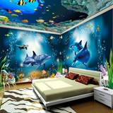 3d立体海底世界壁画海洋ktv天花板吊顶鱼儿童主题房卡通背景墙纸
