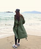 韩国代购2016春秋新款宽松大码中长款军绿色风衣女收腰休闲外套潮