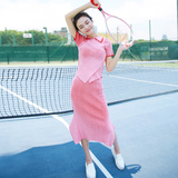 韩版polo衫女夏季短袖运动不规则鱼尾针织连衣裙休闲套装修身显瘦