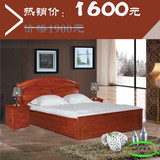 实木床1.51.8米橡木双人床海棠色高箱储物床特价卧室实木套房家具