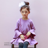 品牌专柜韩国版磨毛抓绒公主裙 秋款童装喇叭袖加厚女童连衣裙