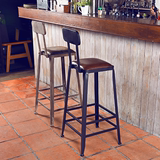 星巴克高脚吧椅铁艺吧台凳桌实木咖啡厅酒吧休闲前台靠背餐桌椅子