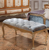 新古典金箔奢华床尾凳欧式实木雕花床前凳卧室布艺床边凳休闲长凳