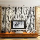 黑白现代简约抽象壁纸树枝卧室客厅电视背景墙欧式个性3d立体墙纸