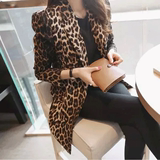 香港代购韩国修身豹纹小西装女中长款西服性感长袖夜店春秋外套潮