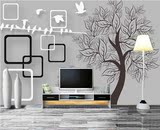 现代简约墙纸3D树木壁画 白鸽飞鸟电视背景墙壁纸 客厅卧室墙画