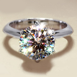 18K白金六爪钻戒T款情侣结婚戒指 1克拉 女钻石对戒指环 求婚送礼