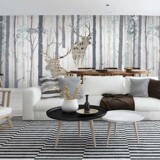现代简约北欧宜家森林小麋鹿壁纸客厅沙发卧室电视背景墙纸壁画