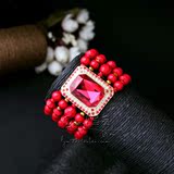 Qearl出口日韩欧美外贸大牌复古时尚大气多层串珠红宝石女士手链
