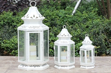 白色铁艺烛台 摩洛哥风格风灯 透明玻璃烛台 婚庆烛台 铁艺摆件