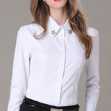 白衬衫女长袖2016秋新款OL棉工作服职业正装工装学生大码修身衬衣