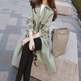 2016韩版春装新款长袖大码显瘦女装外套中长款系带宽松风衣女