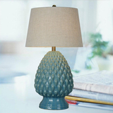 美式乡村田园地中海蓝色灰色菠萝凸点陶瓷客厅卧室麻布灯罩台灯