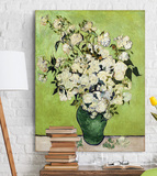 花瓶中的白玫瑰 梵高装饰无框画仿制油画客厅卧室玄关花卉背景画