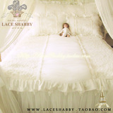 LACESHABBY进口定制白色梦幻婚礼奢华钉珠浮雕蕾丝布艺床品床盖