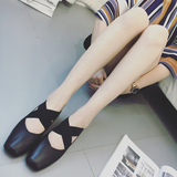 Mimi小姐 韩国新款首发 甜美可爱方头芭蕾交叉带舞鞋 黑色小单鞋