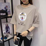韩国新款半袖女装卡通字母五分袖t恤女秋夏宽松大码学生短袖上衣