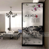 中国水墨画 钢化艺术玻璃中式屏风 客厅隔断 移门 深雕 彩绘江南