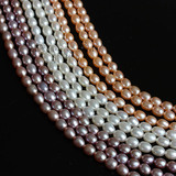高档4mm天然小珍珠白粉紫色 米形全孔 散珠DIY手工饰品串珠材料