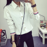 2016秋季新款韩版学生修身纯棉长袖薄衬衫女装大码学院风白衬衣潮